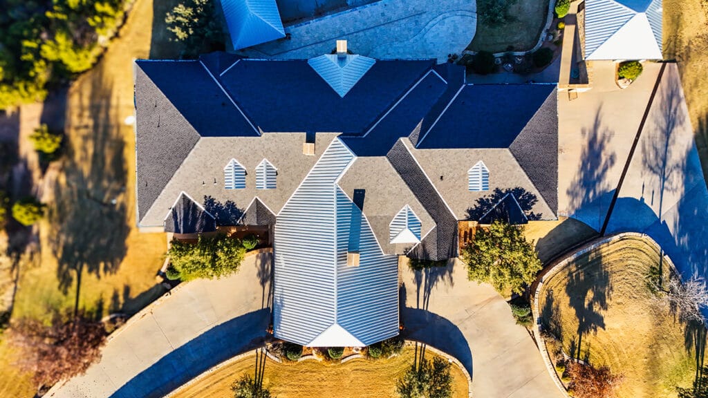Aerial view of a large building