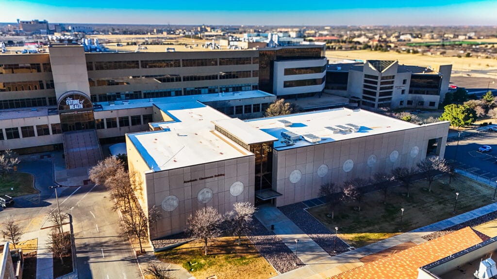 Modern commercial building with landscaped surroundings